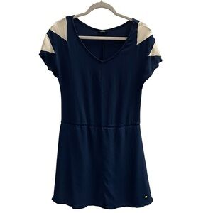 SKUNKFUNK Janice Dress Navy and Cream Short Sleeve Dress Size 3 = Size Medium